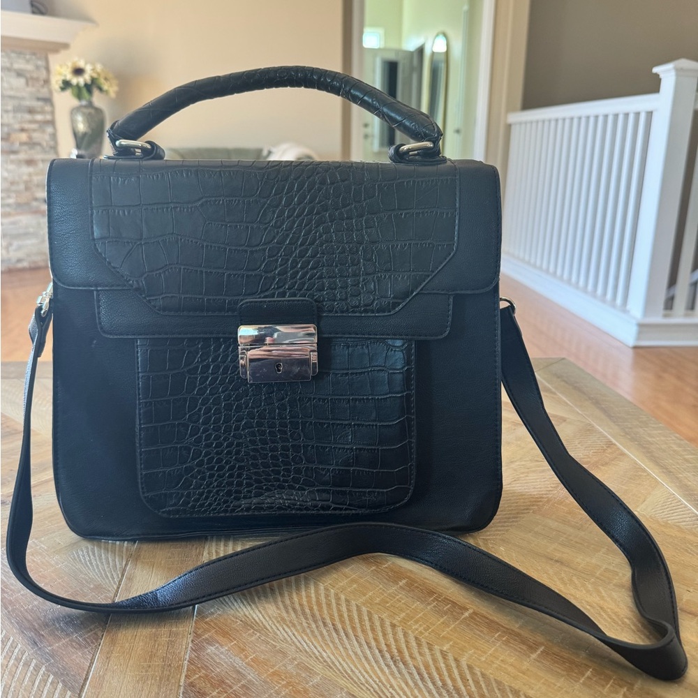 Express Black and Silver Croc Briefcase Purse